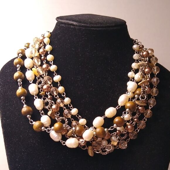 Elegant Multi-Strand Pearl and Bead Six Strand Necklace Granny Chic - Picture 1 of 6